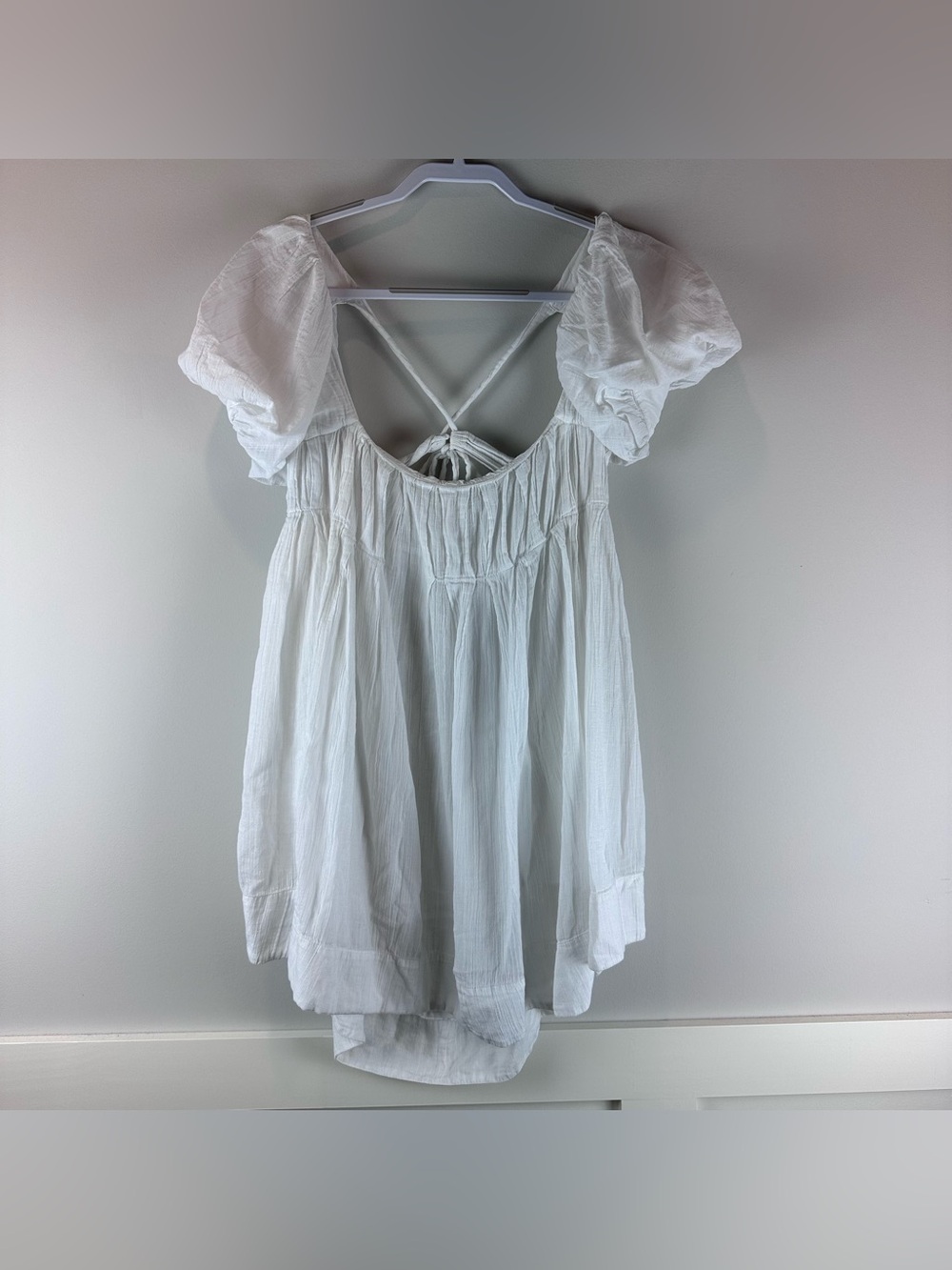Free People White Romantic Fairy Feminine Crinkle Gauze Marina Mini Dress Large